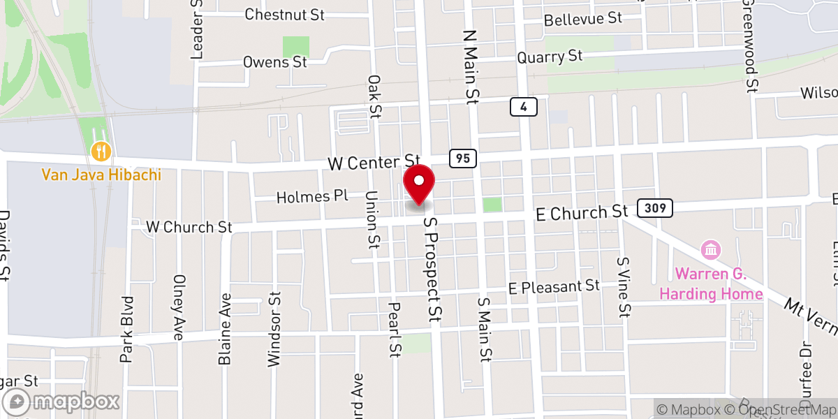 Map showing location of First Presbyterian Church