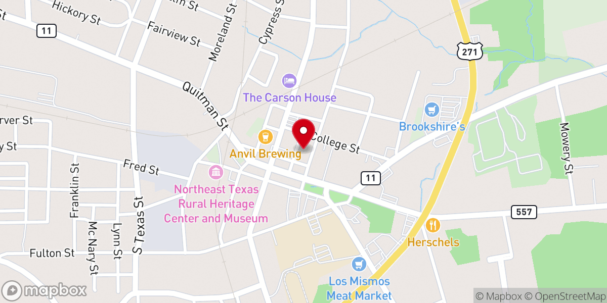 Map showing location of Camp County Courthouse