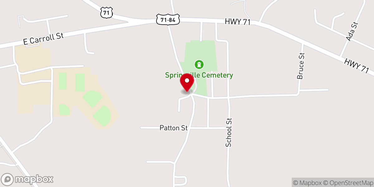Map showing location of Springville Baptist Church