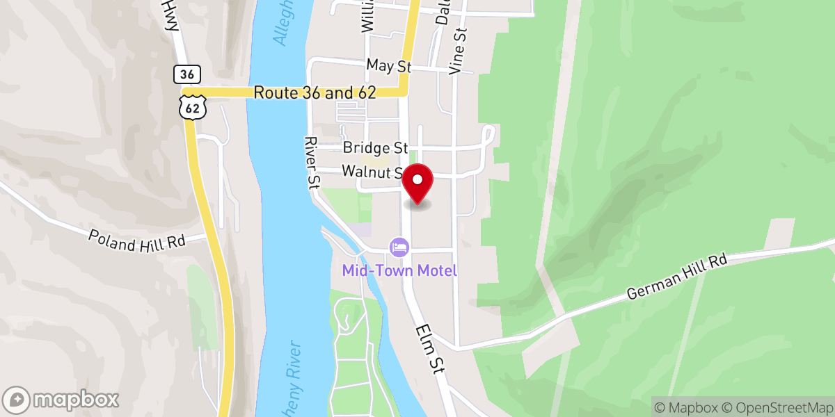 Map showing location of Tionesta United Methodist Church