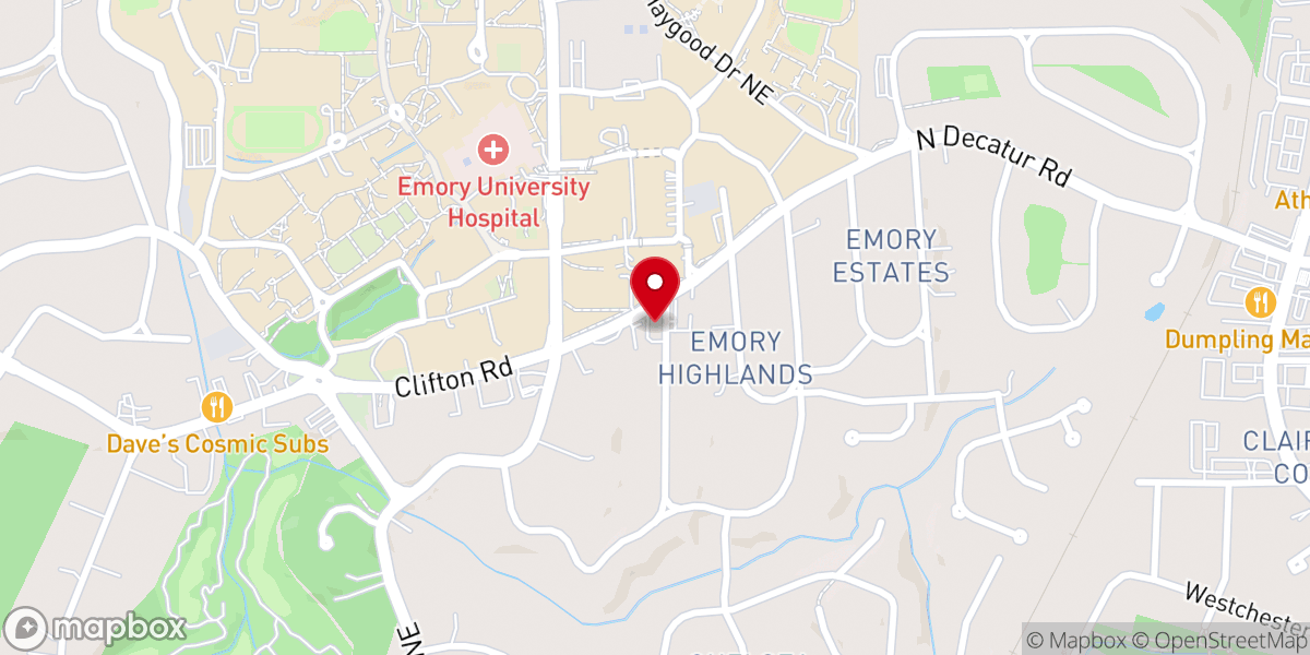 Map showing location of University Catholic Center at Emory University
