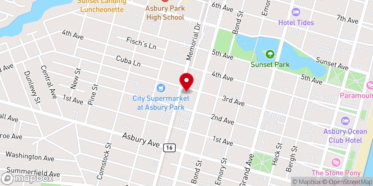 Map showing location of Center for Spiritual Living Asbury Park