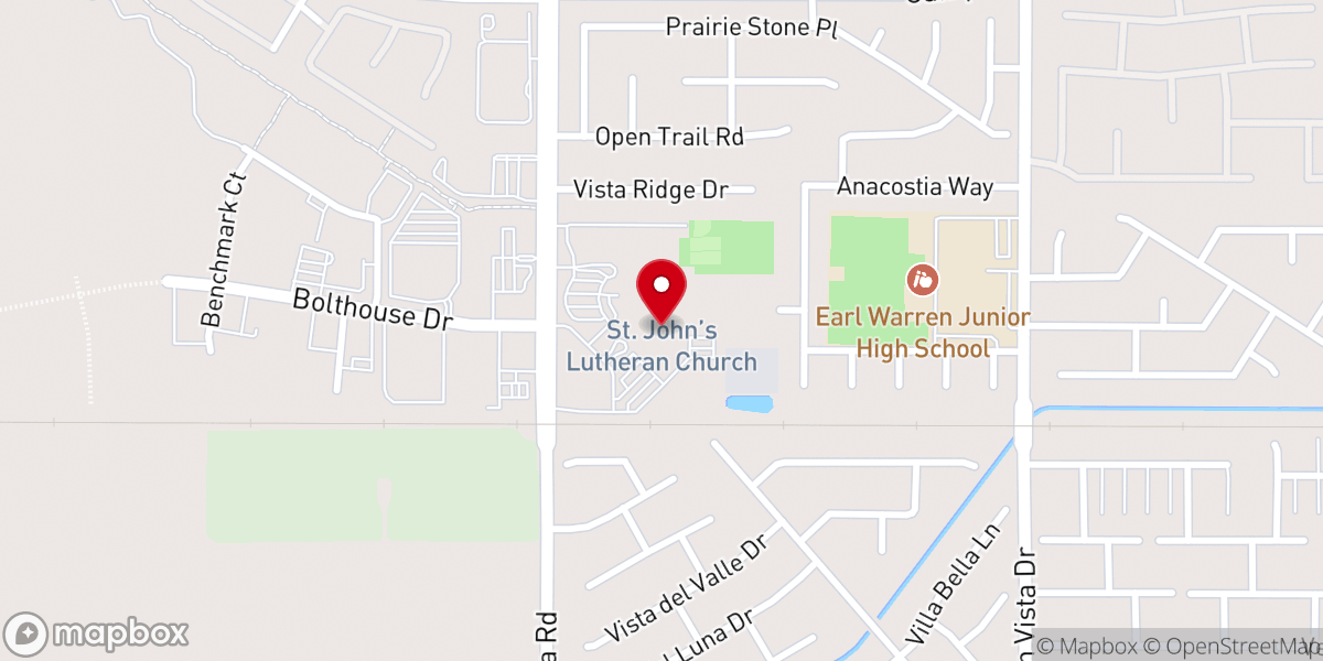 Map showing location of St. John's Lutheran Church