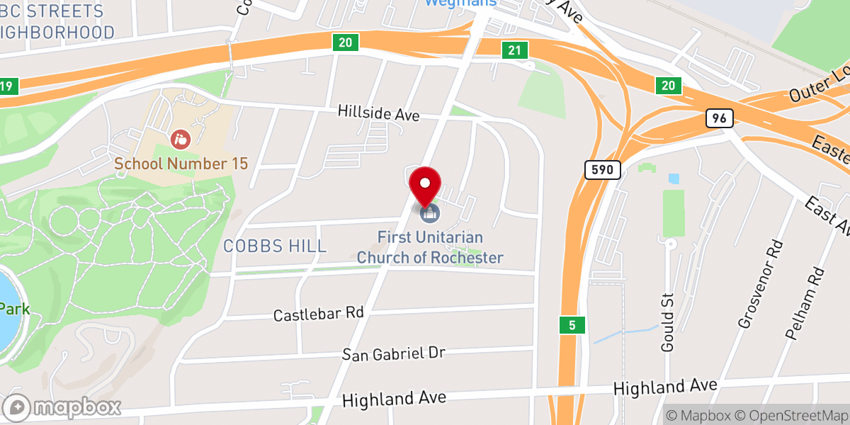 Map showing location of First Unitarian Church of Rochester