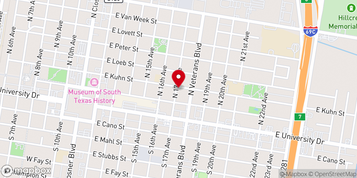 Map showing location of Primera Iglesia Bautista de Edinburg