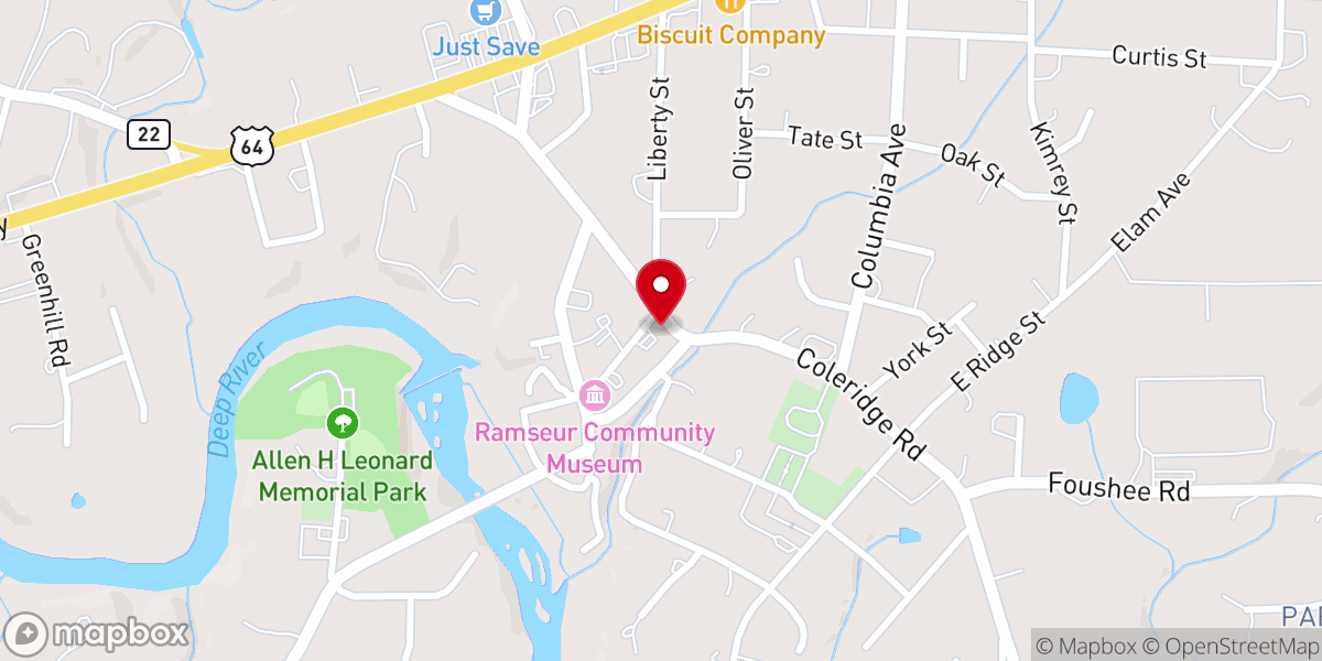 Map showing location of First Baptist Church-Ramseur