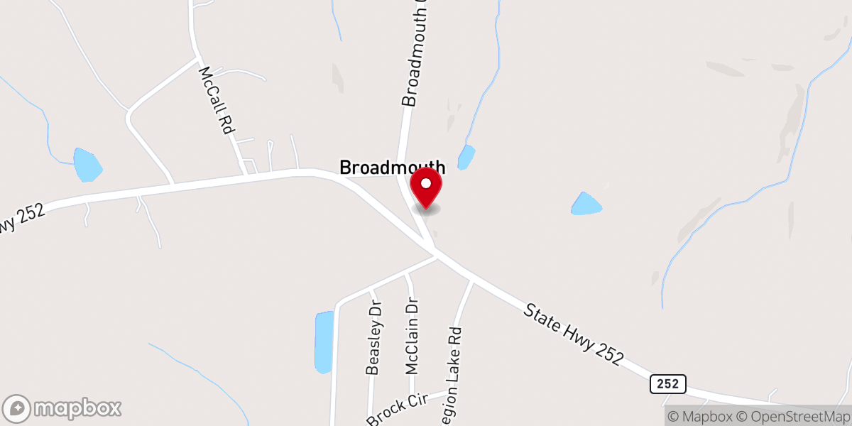 Map showing location of Broadmouth Baptist Church