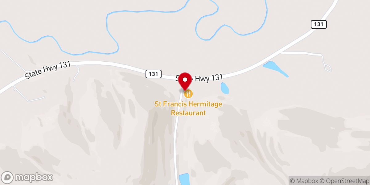 Map showing location of The Divine Mercy Shrine at St. Francis Hermitage
