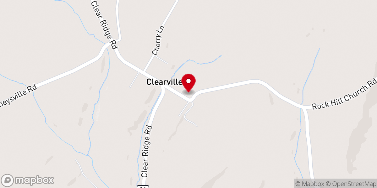 Map showing location of Clearville United Methodist Church
