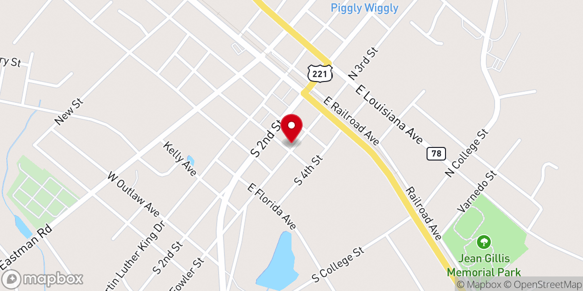 Map showing location of First Baptist Church