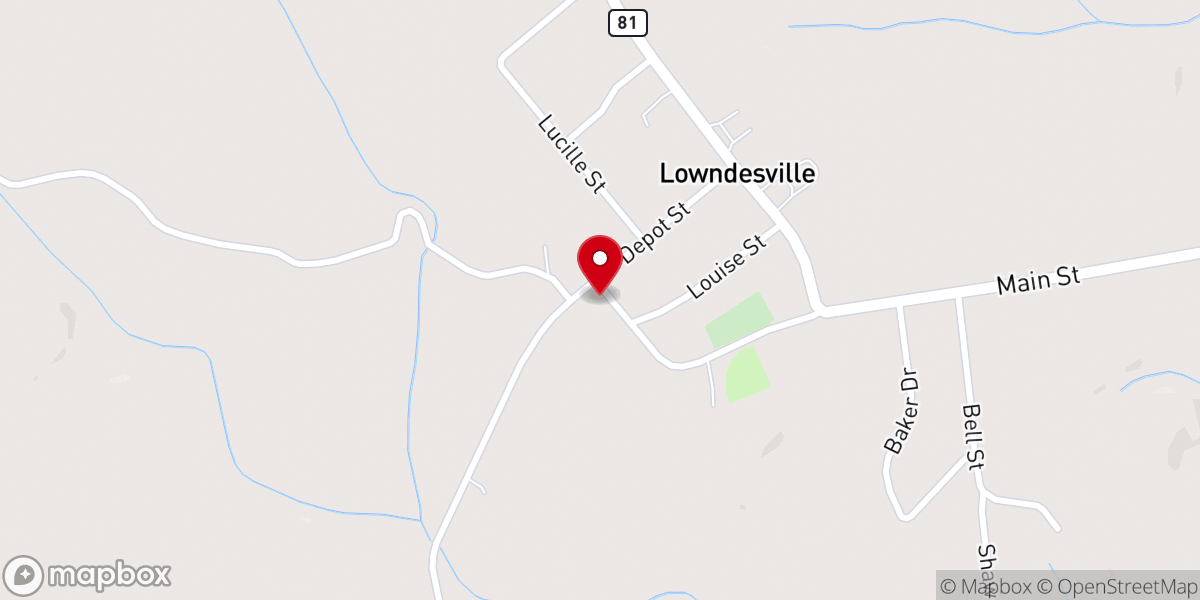 Map showing location of Lowndesville Pentecostal Holiness Church