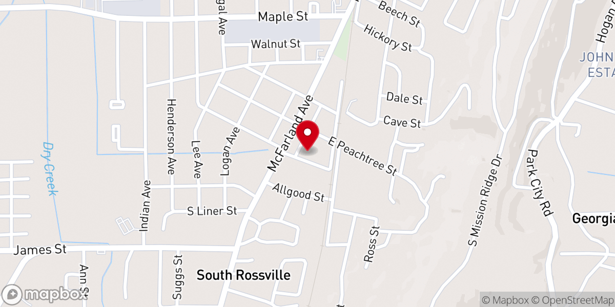 Map showing location of South Rossville Baptist Church