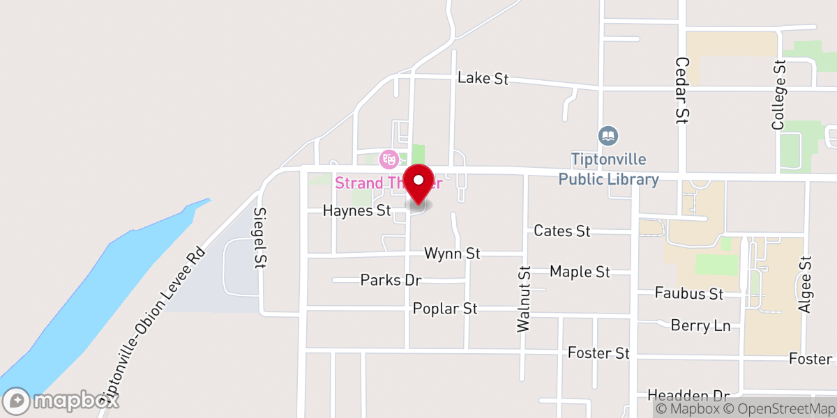 Map showing location of Tiptonville City Hall