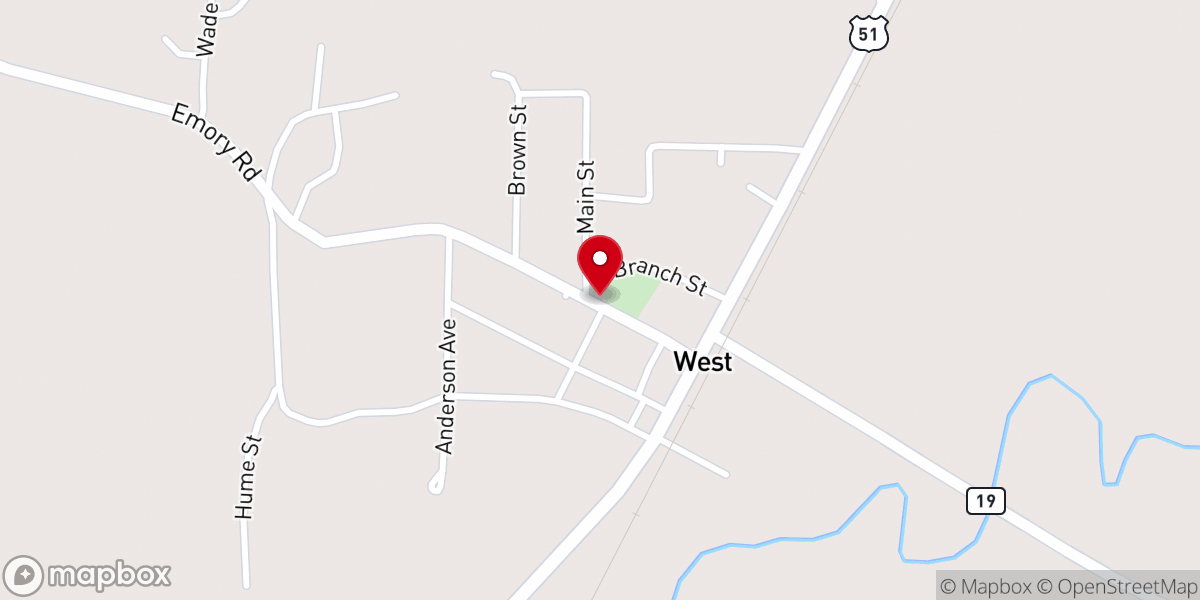 Map showing location of West Presbyterian Church