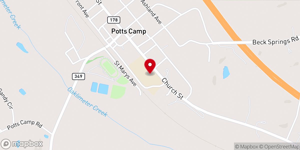 Map showing location of Potts Camp Attendance Center