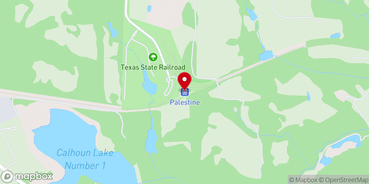 Map showing location of Texas State Railroad Palestine Depot