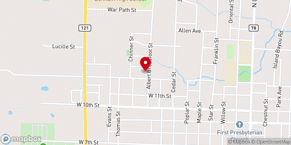 Map showing location of Grace Methodist Bonham
