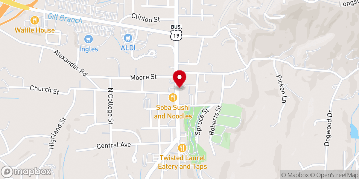 Map showing location of Weaverville United Methodist
