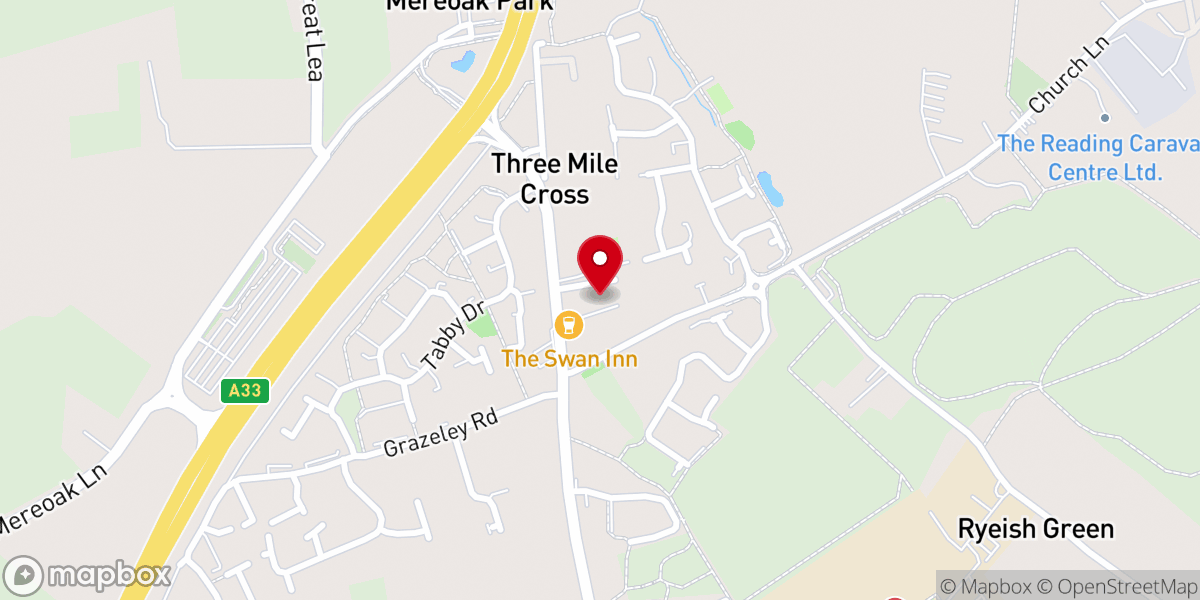 Map showing location of Three Mile Cross Church