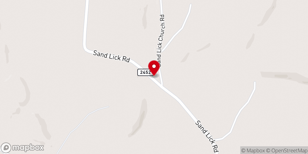 Map showing location of Sand Lick Baptist church