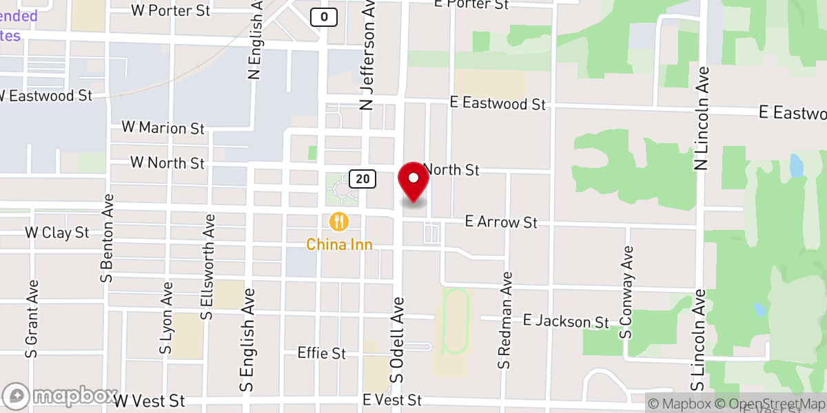 Map showing location of First Baptist Church