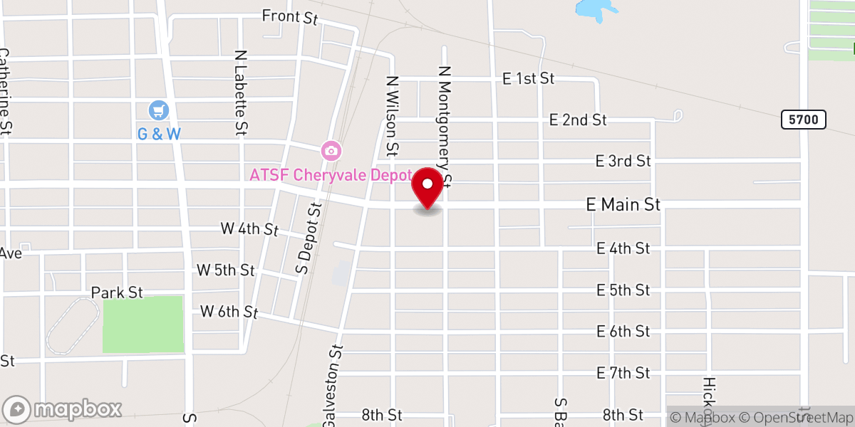 Map showing location of Cherryvale Christian Church