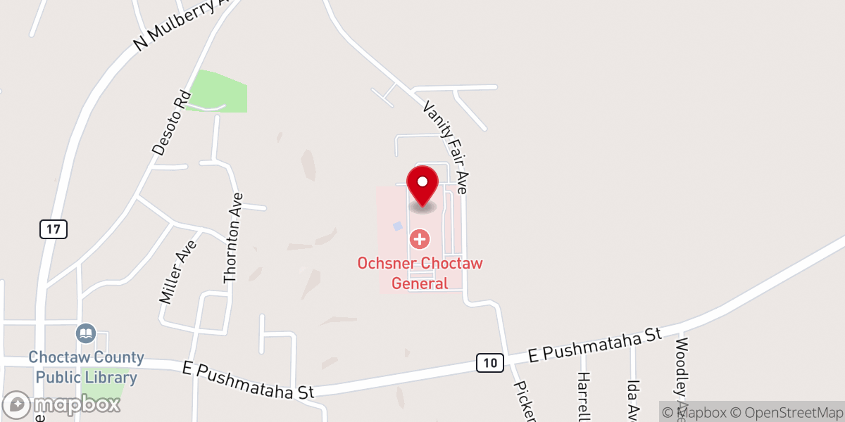 Map showing location of Ochsner Choctaw General