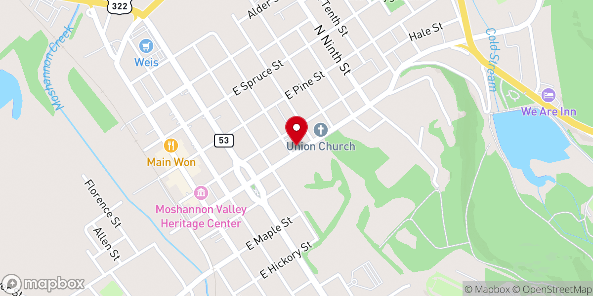 Map showing location of First Presbyterian Church