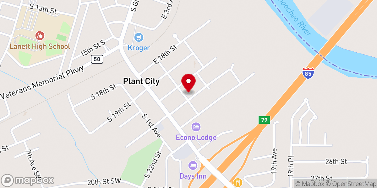 Map showing location of Plant City Baptist Church