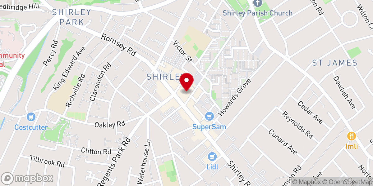 Map showing location of Shirley Baptist Church