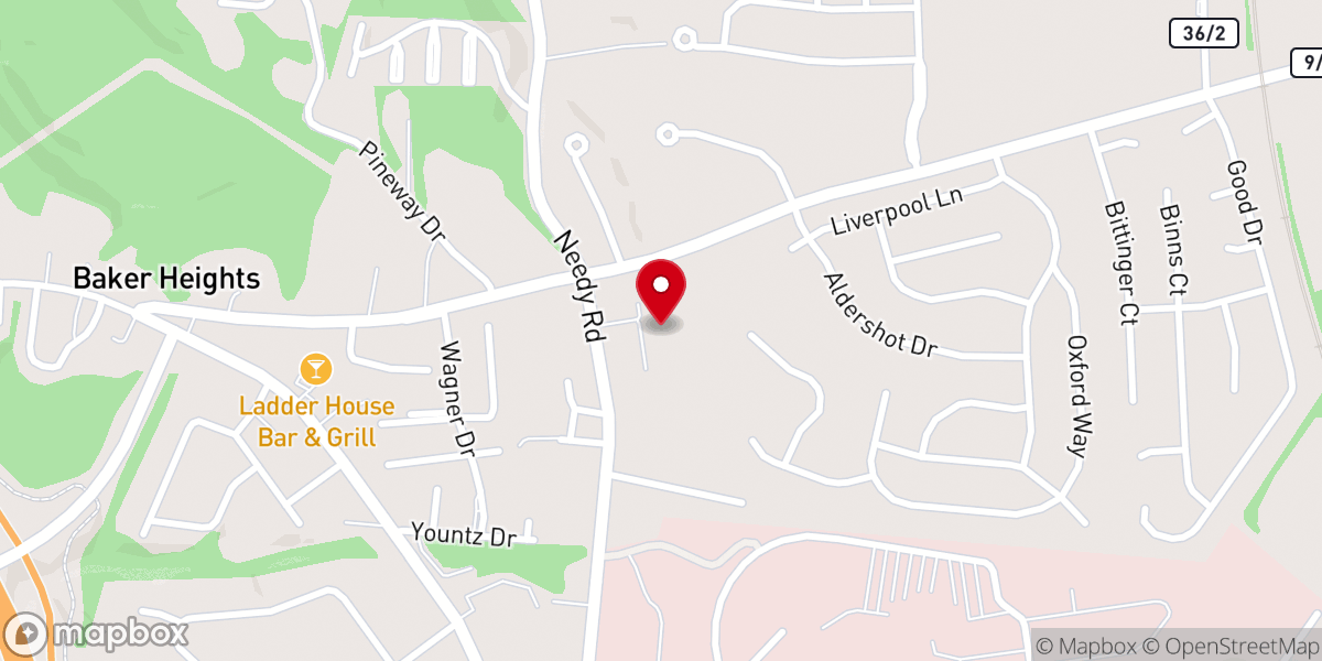 Map showing location of Baker Heights Baptist Church