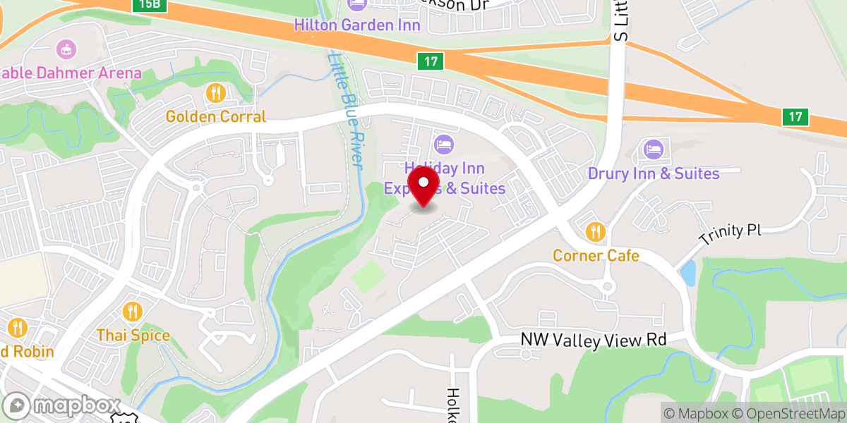 Map showing location of First Baptist Church Blue Springs