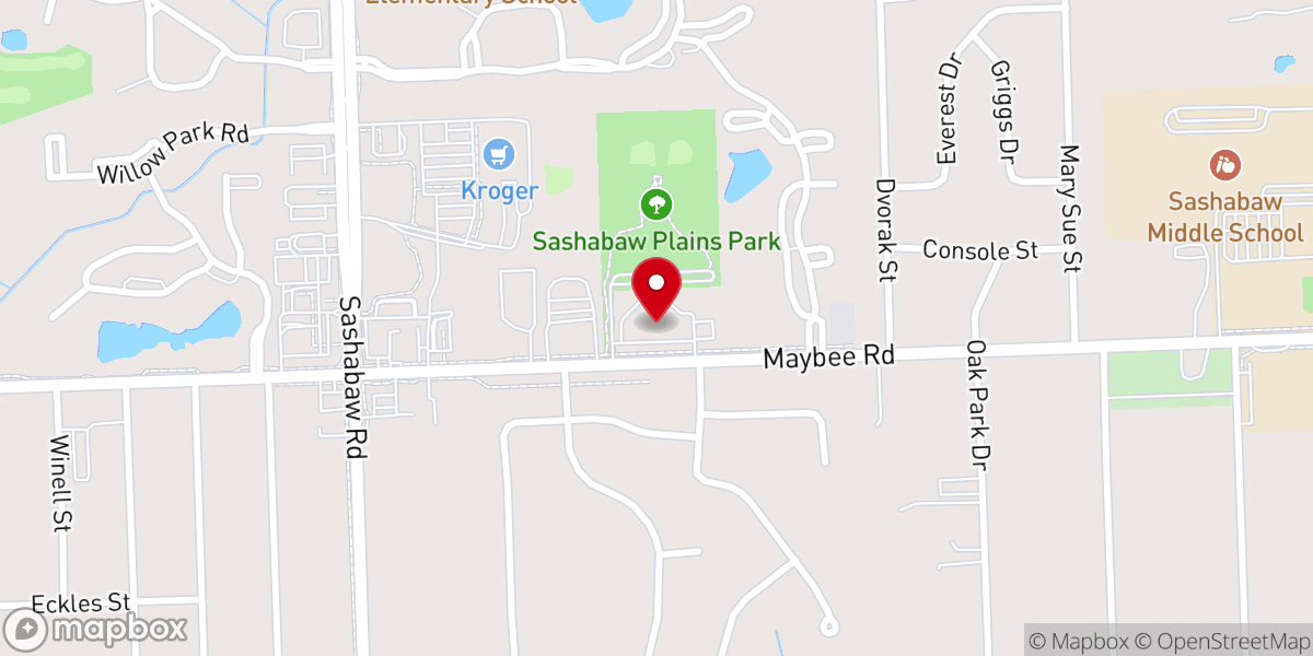 Map showing location of Oakland Woods Baptist Church