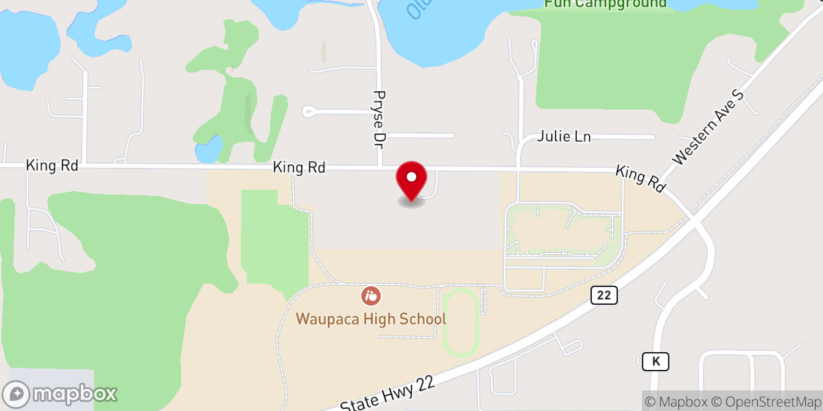 Map showing location of Waupaca Christian Church