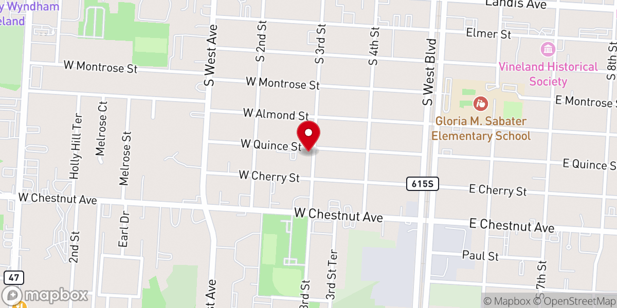 Map showing location of Vineland Spanish Pentecostal Church Assembly of God