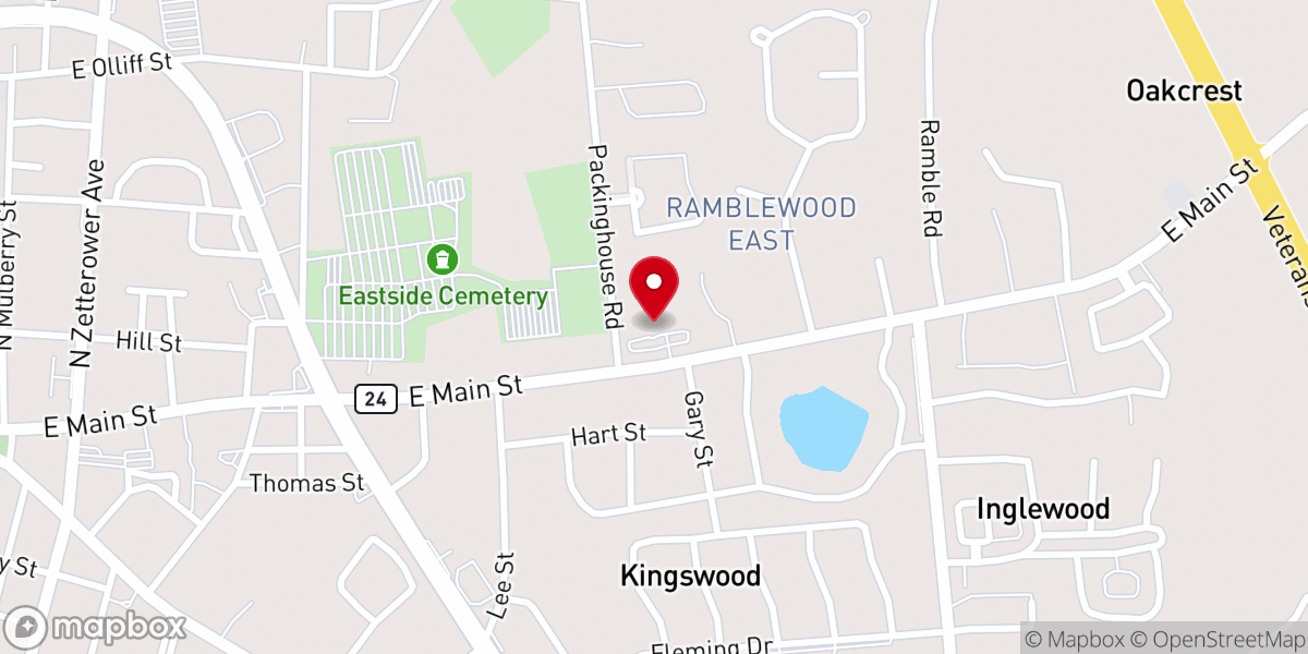 Map showing location of East Main Street Church Of God