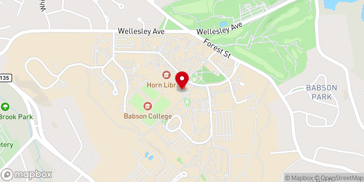 Map showing location of Babson College