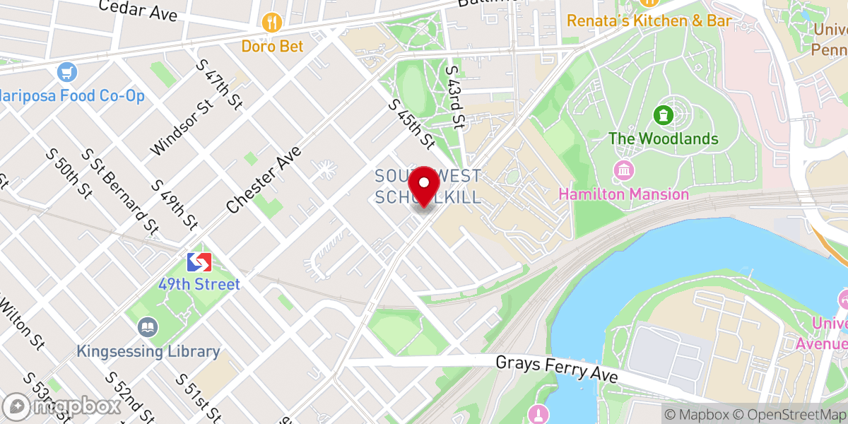 Map showing location of 46th Street Baptist Church