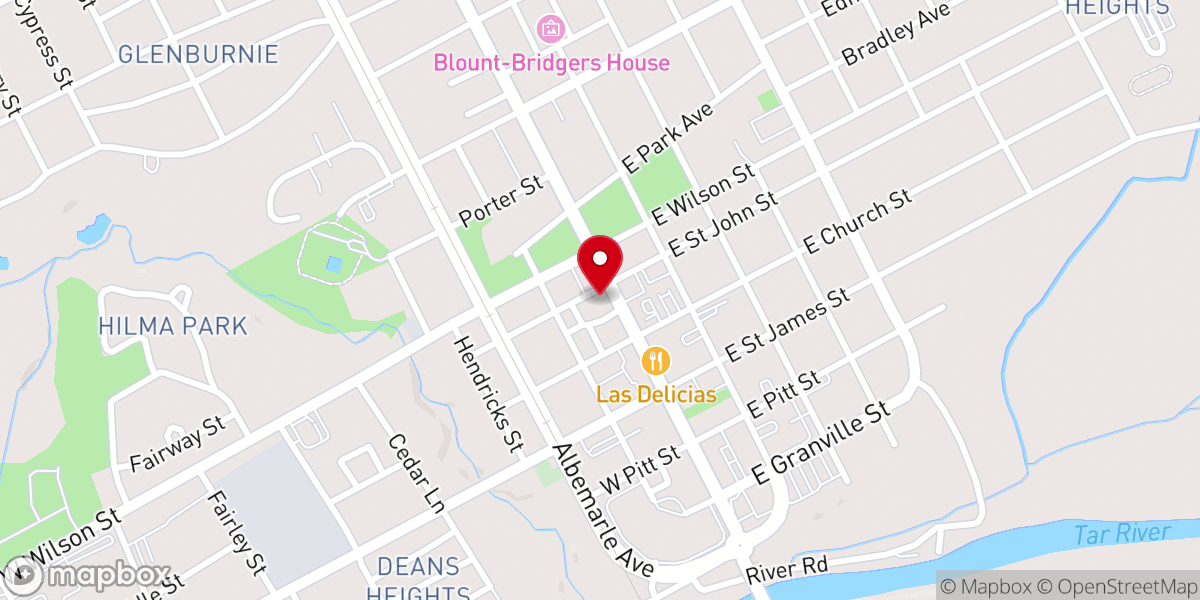 Map showing location of Tarboro Brewing Company
