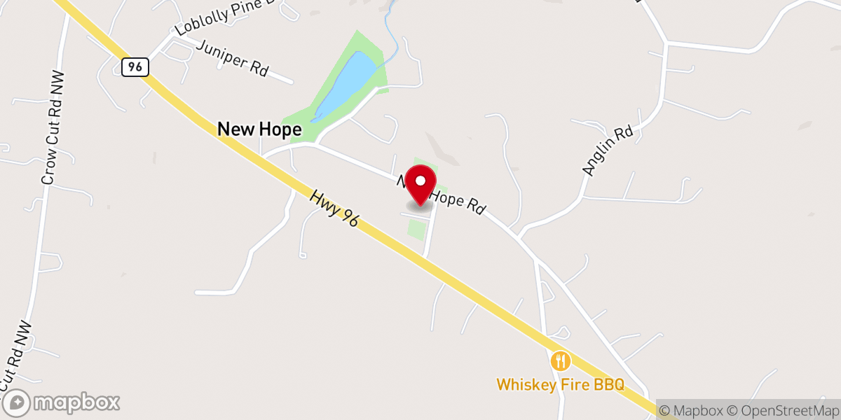 Map showing location of Old New Hope Baptist Church