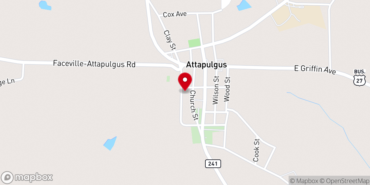 Map showing location of Attapulgus United Methodist Church