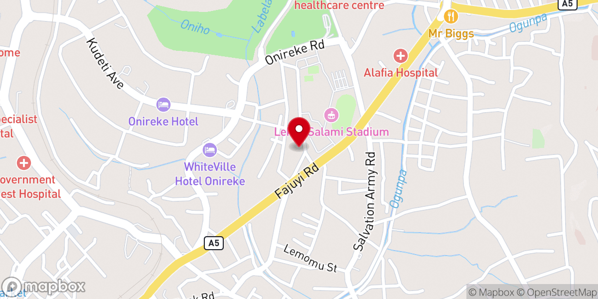 Map showing location of Living Faith Church,Queen Cinema Junction, Adamasingba-Ekotedo