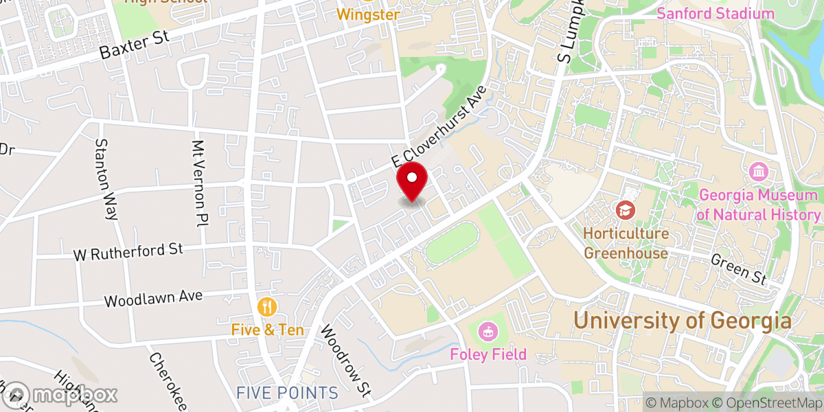 Map showing location of The Catholic Center at the University of Georgia