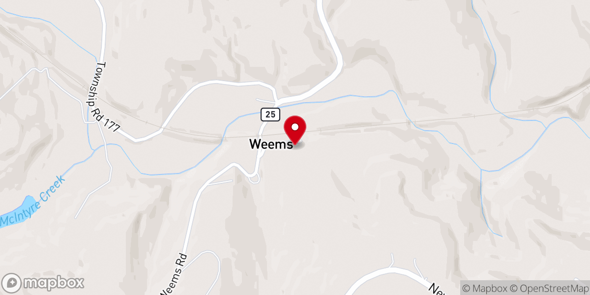 Map showing location of Weems Chapel