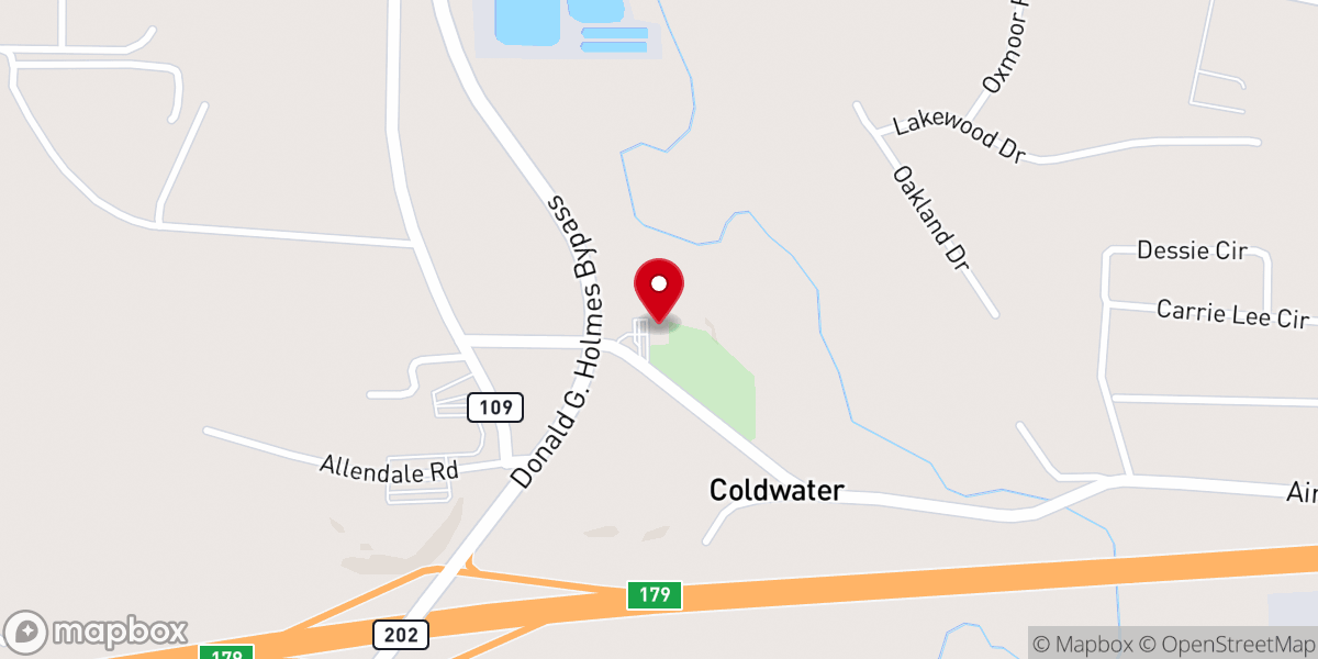 Map showing location of Coldwater Baptist Church