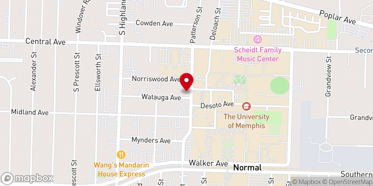 Map showing location of Barth House Episcopal Student Center at the University of Memphis