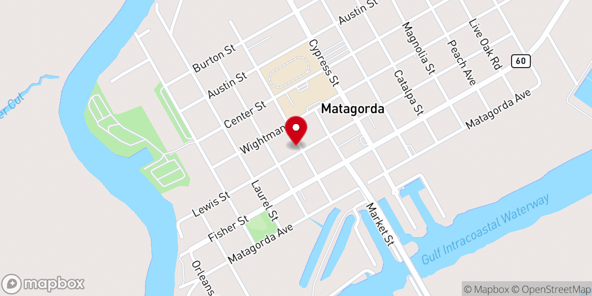 Map showing location of Matagorda First Baptist Church