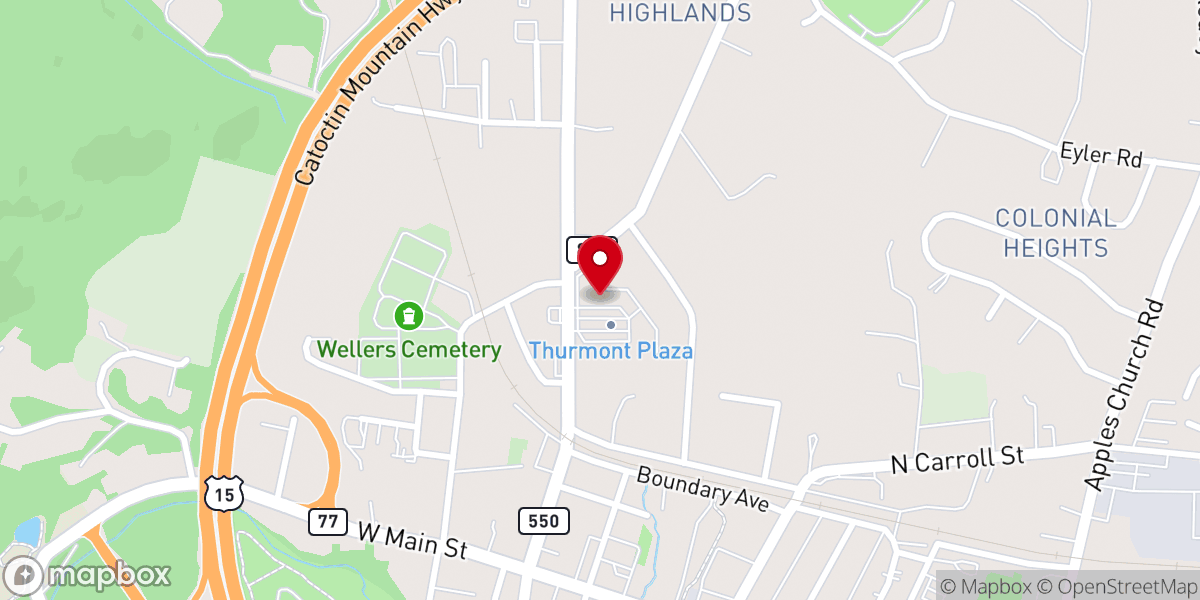 Map showing location of Thurmont Plaza Shopping Center
