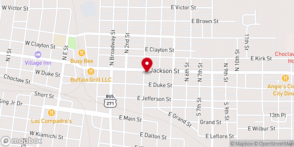 Map showing location of First Baptist Church of Hugo