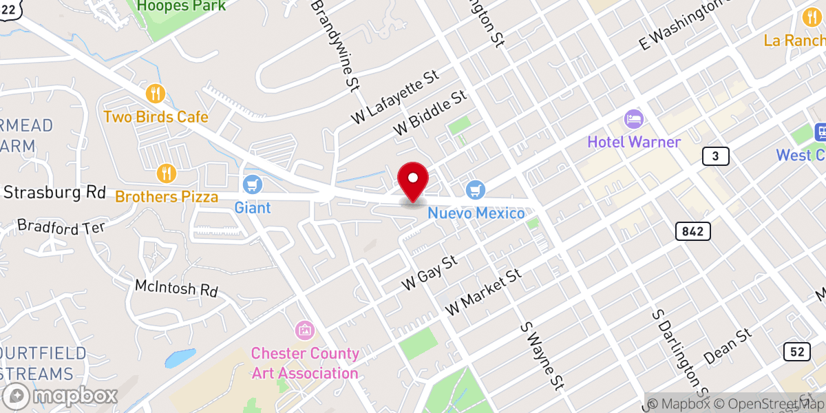 Map showing location of Providence Church West Chester